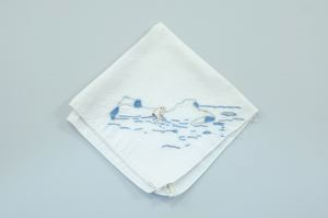 Image: Polar bear on ice, one of a set of 4 embroidered napkins with scenes of Inuit ice life